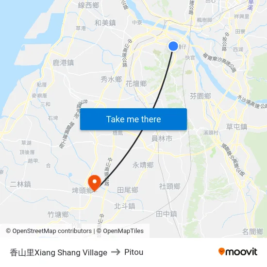 香山里Xiang Shang Village to Pitou map