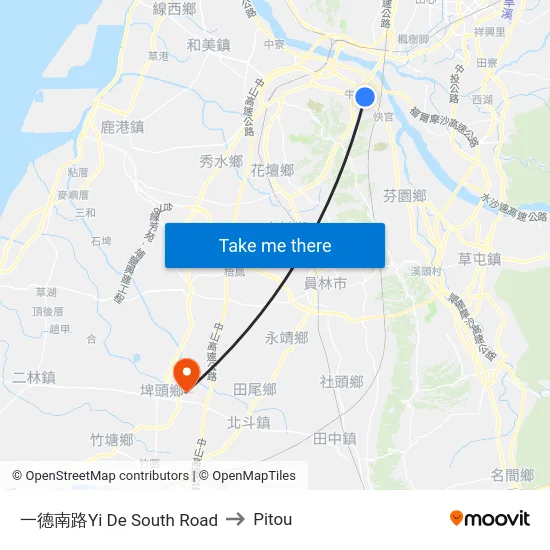 Yi De South Road to Pitou map