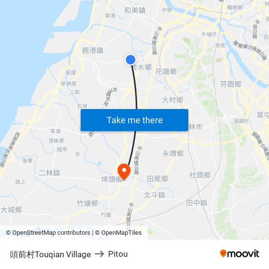 頭前村Touqian Village to Pitou map