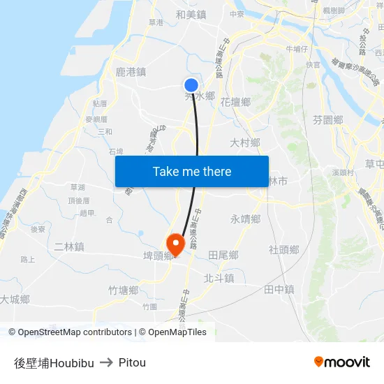 後壁埔Houbibu to Pitou map