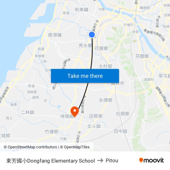 東芳國小Dongfang Elementary School to Pitou map