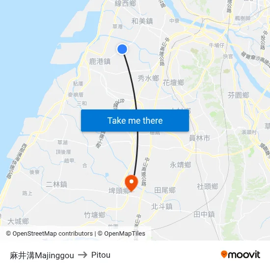 麻井溝Majinggou to Pitou map