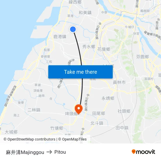 麻井溝Majinggou to Pitou map