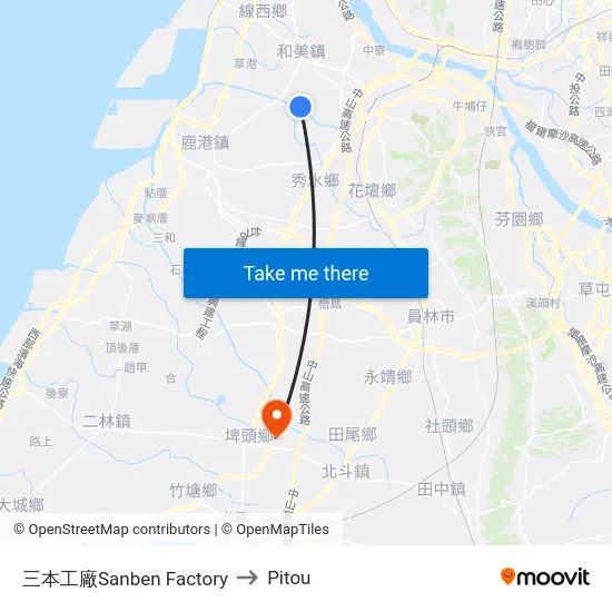 三本工廠Sanben Factory to Pitou map