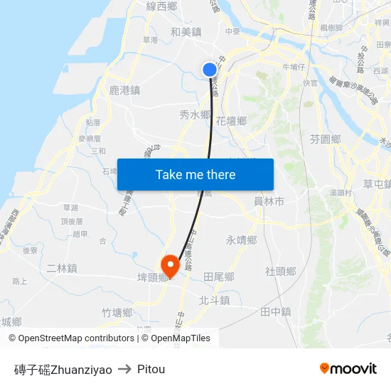 Zhuanziyao to Pitou map