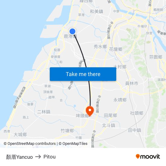 顏厝Yancuo to Pitou map