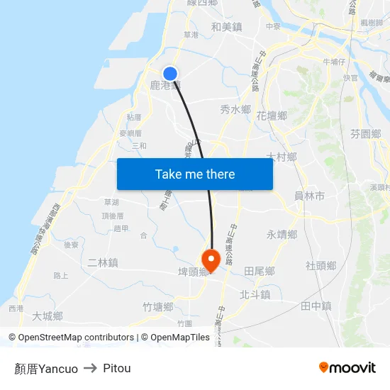 Yancuo to Pitou map