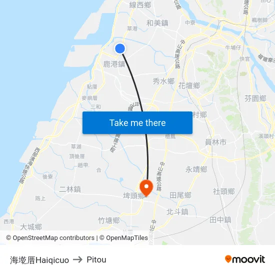 Haiqicuo to Pitou map