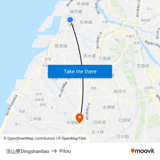Dingshanliao to Pitou map