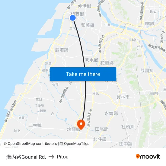 溝內路Gounei Rd. to Pitou map