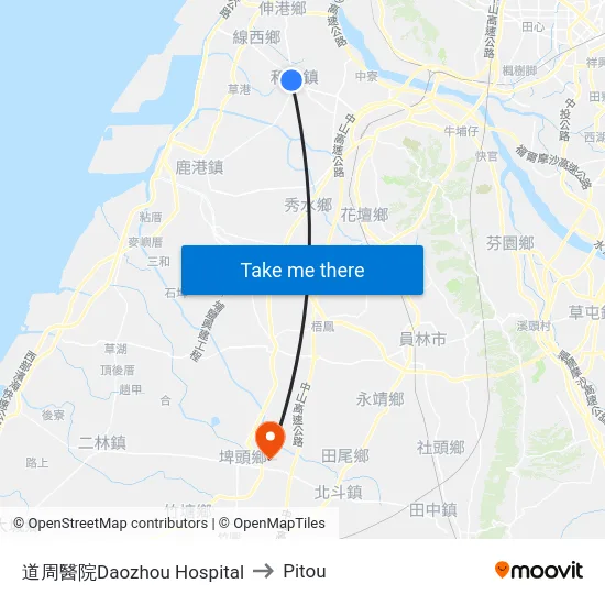 Daozhou Hospital to Pitou map