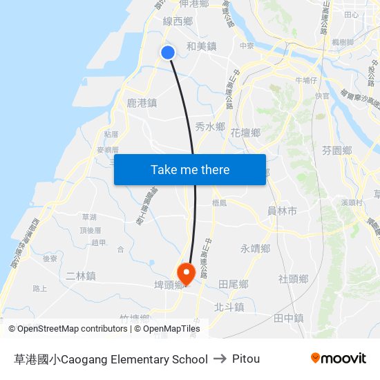草港國小Caogang Elementary School to Pitou map