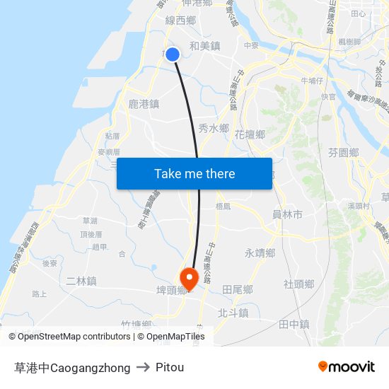 草港中Caogangzhong to Pitou map