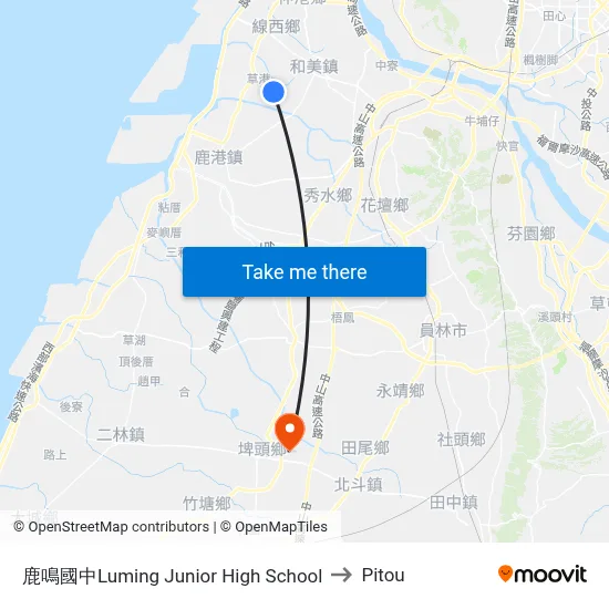 鹿鳴國中Luming Junior High School to Pitou map