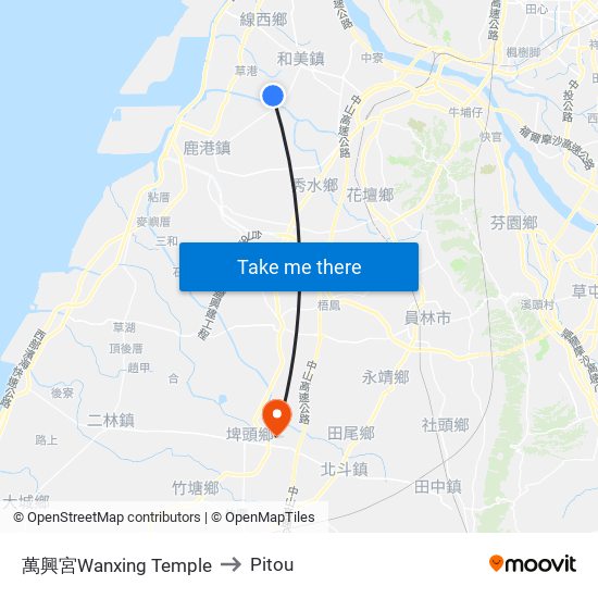 萬興宮Wanxing Temple to Pitou map