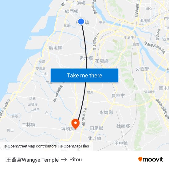 王爺宮Wangye Temple to Pitou map