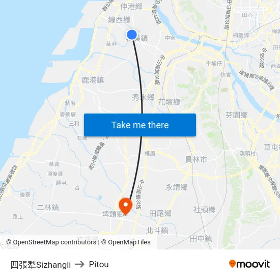 Sizhangli to Pitou map