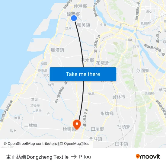 東正紡織Dongzheng Textile to Pitou map