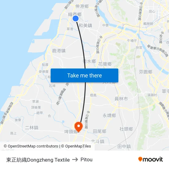 Dongzheng Textile to Pitou map