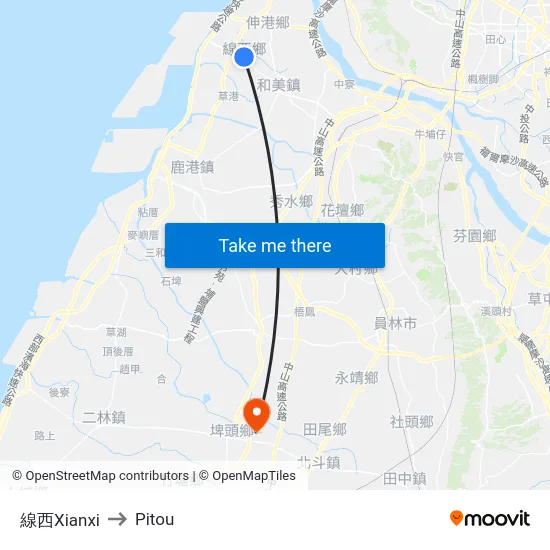 線西Xianxi to Pitou map