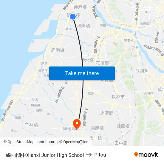 Xianxi Junior High School to Pitou map