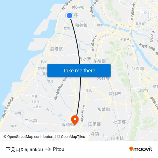 Xiajiankou to Pitou map