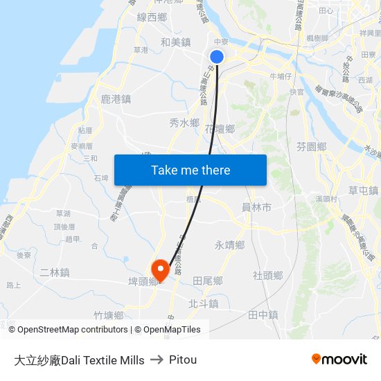 大立紗廠Dali Textile Mills to Pitou map