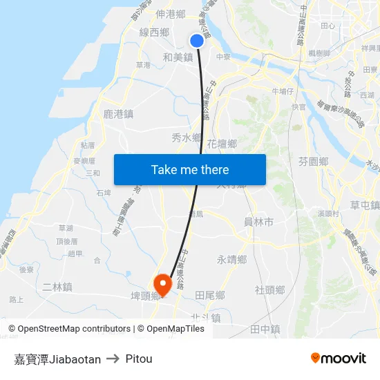 嘉寶潭Jiabaotan to Pitou map