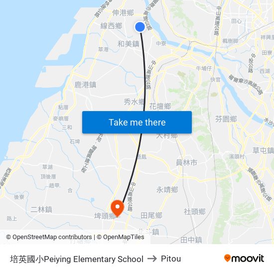 培英國小Peiying Elementary School to Pitou map