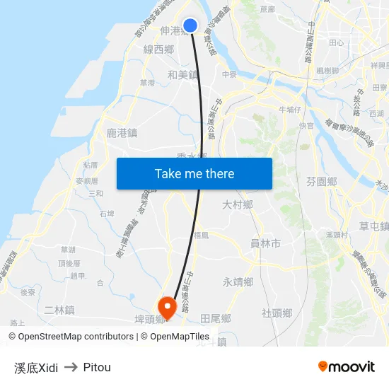 溪底Xidi to Pitou map