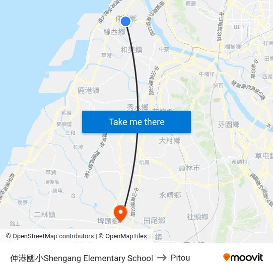 伸港國小Shengang Elementary School to Pitou map
