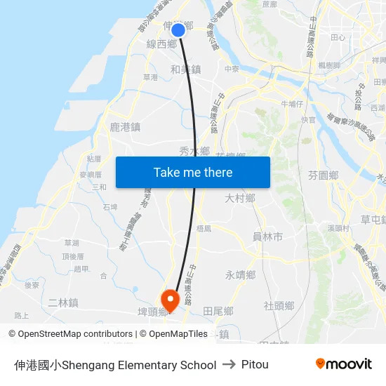 伸港國小Shengang Elementary School to Pitou map