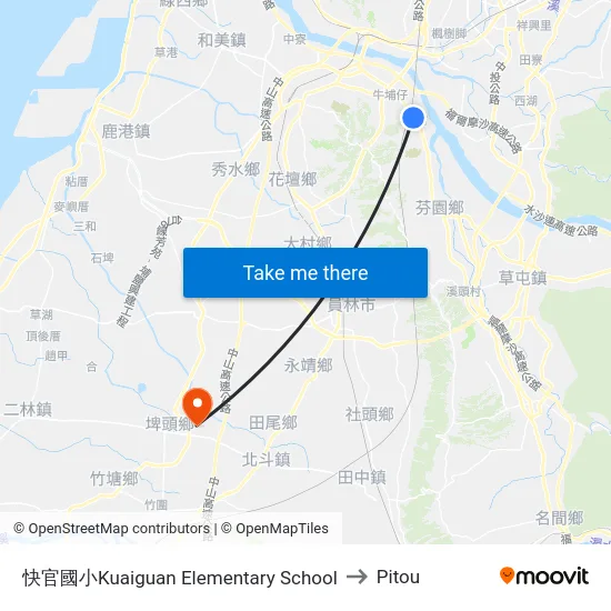 快官國小Kuaiguan Elementary School to Pitou map