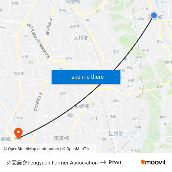 芬園農會Fengyuan Farmer Association to Pitou map