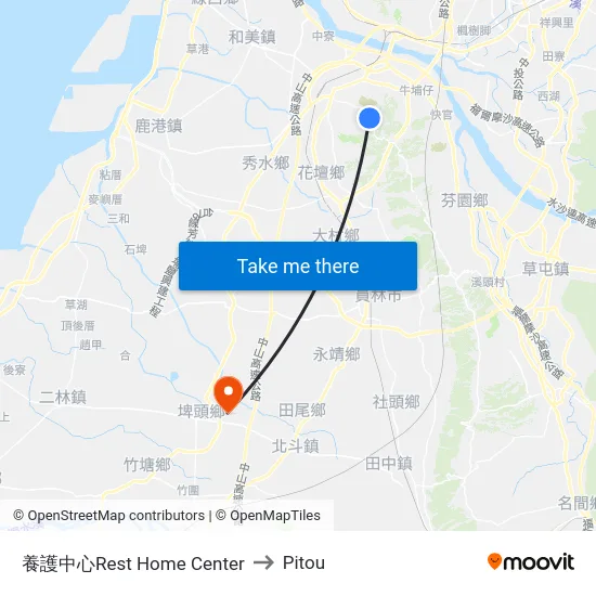 Rest Home Center to Pitou map