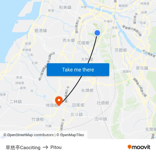 Caociting to Pitou map