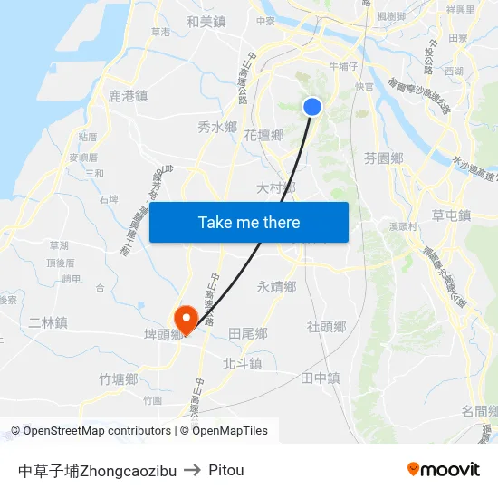 中草子埔Zhongcaozibu to Pitou map