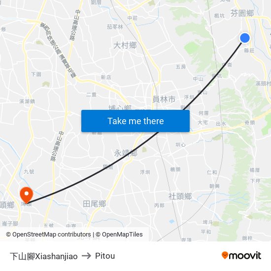 下山腳Xiashanjiao to Pitou map