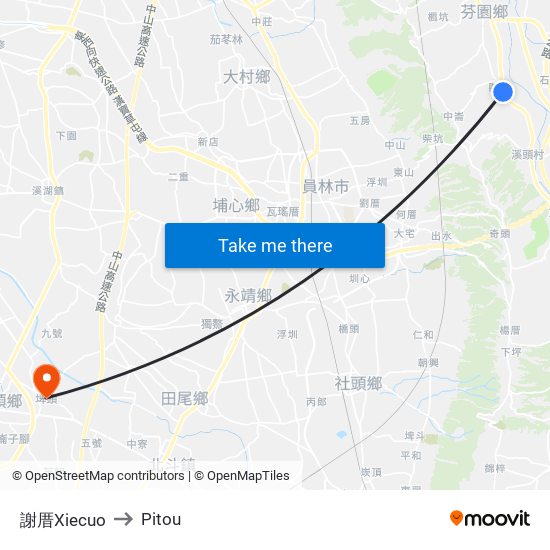 謝厝Xiecuo to Pitou map
