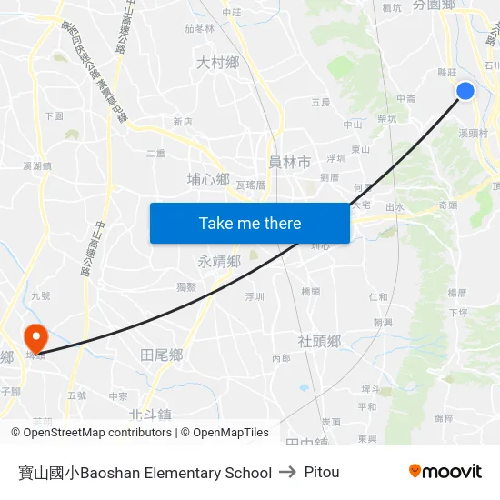 寶山國小Baoshan Elementary School to Pitou map