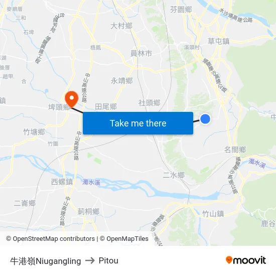 牛港嶺Niugangling to Pitou map