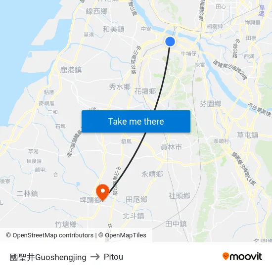 Guoshengjing to Pitou map