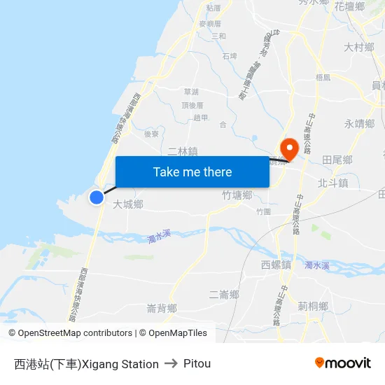 西港站(下車)Xigang Station to Pitou map