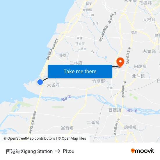 西港站Xigang Station to Pitou map