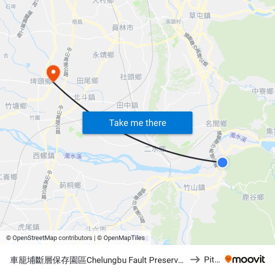 車籠埔斷層保存園區Chelungbu Fault Preservation Park to Pitou map