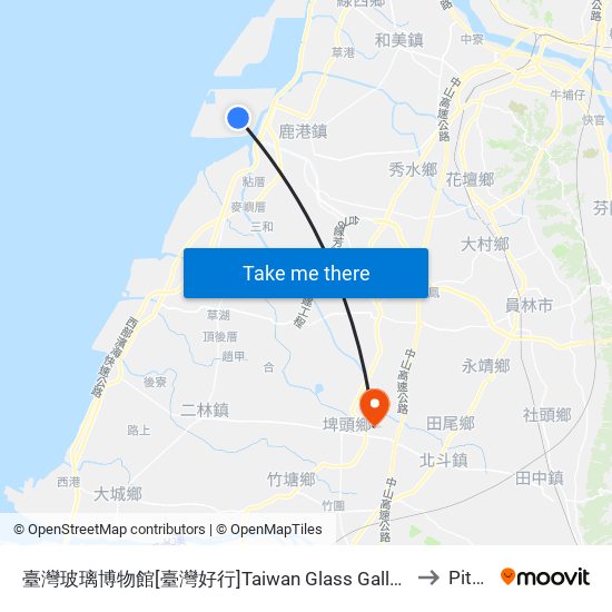 臺灣玻璃博物館[臺灣好行]Taiwan Glass Gallery to Pitou map