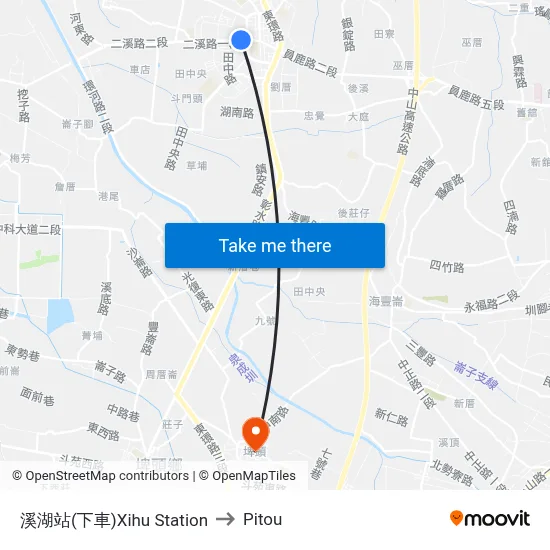 溪湖站(下車)Xihu Station to Pitou map