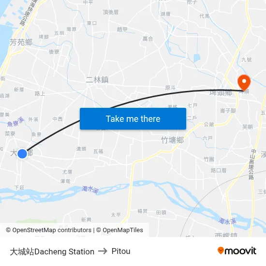 Dacheng Station to Pitou map