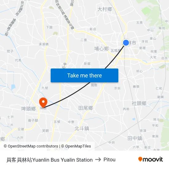 員客員林站Yuanlin Bus Yualin Station to Pitou map