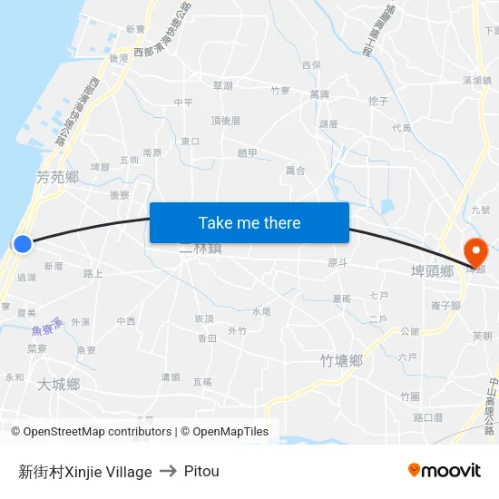 新街村Xinjie Village to Pitou map